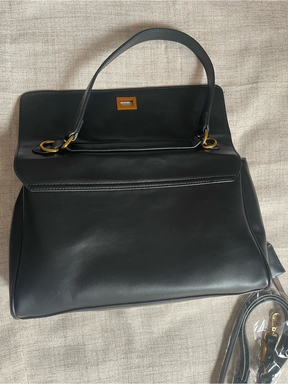 Classic Black Leather Top-Handle Women's Bag
